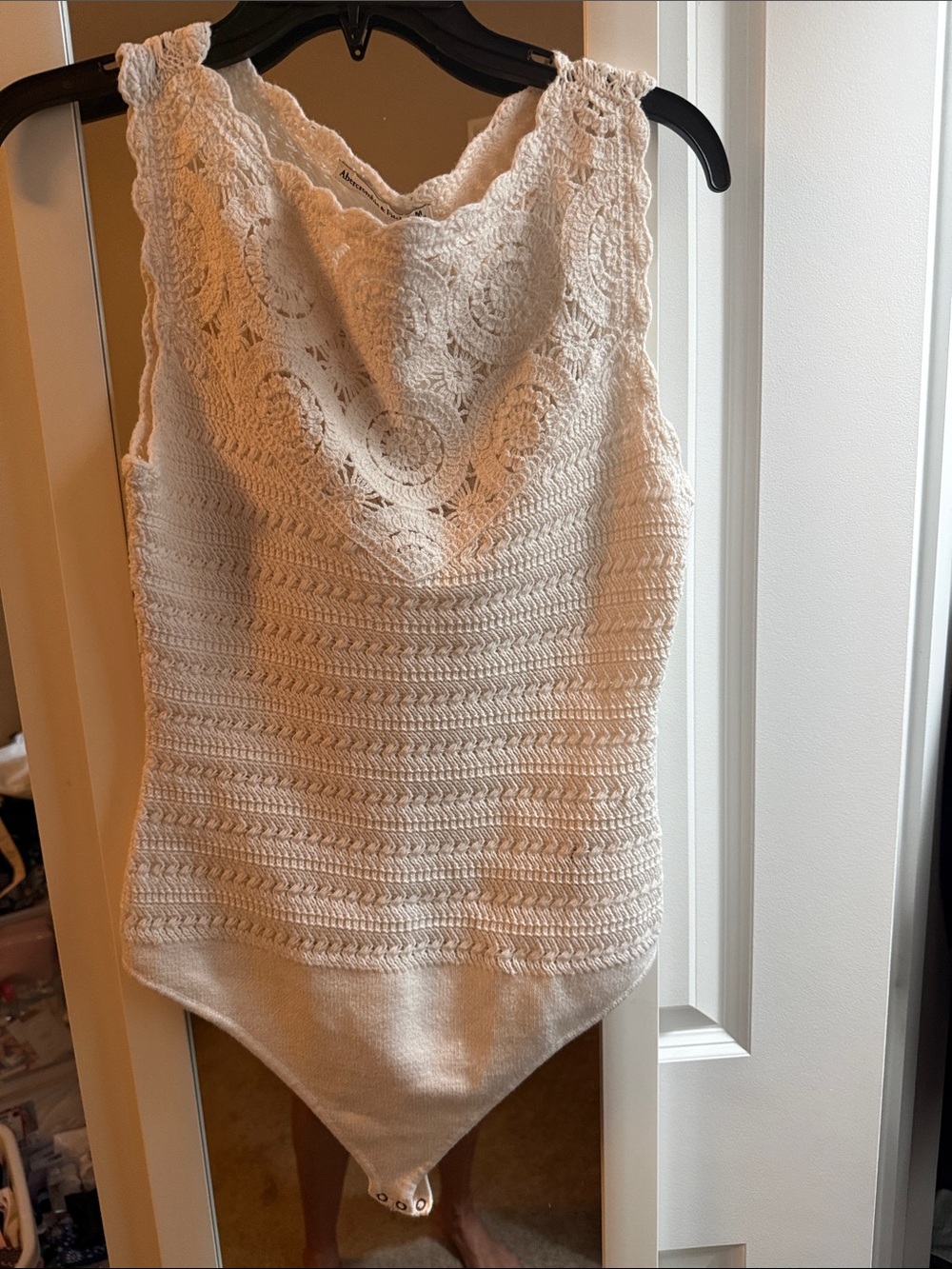 Abercrombie & Fitch Cream Crochet Lace Knit Bodysuit Sweater